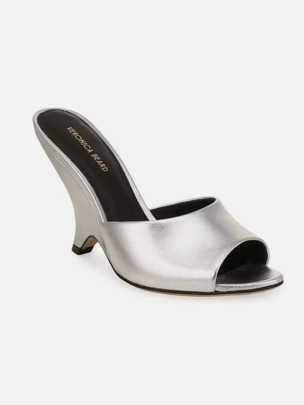 Veronica Beard Mila Metallic Silver Leather Wedge Slide Sandals Size 8.5 $395